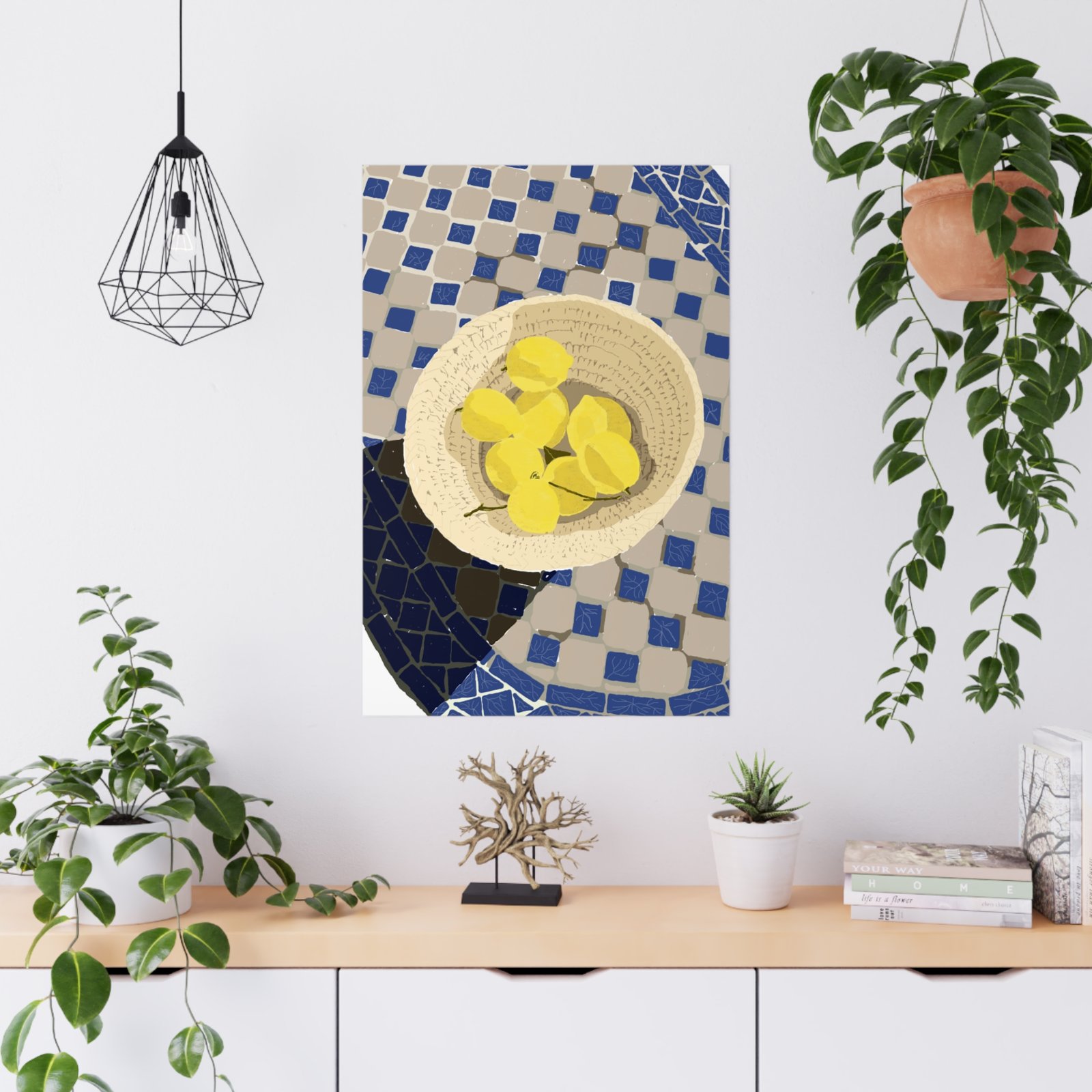 matte poster — mediterranean tile still life with lemon bowl