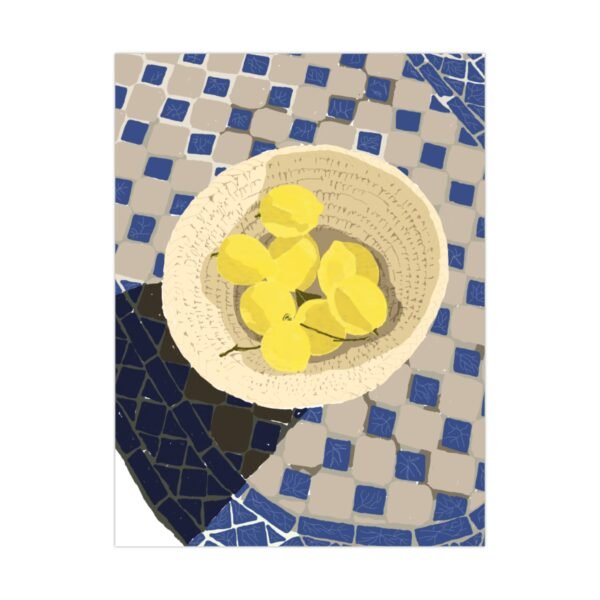 matte poster — mediterranean tile still life with lemon bowl
