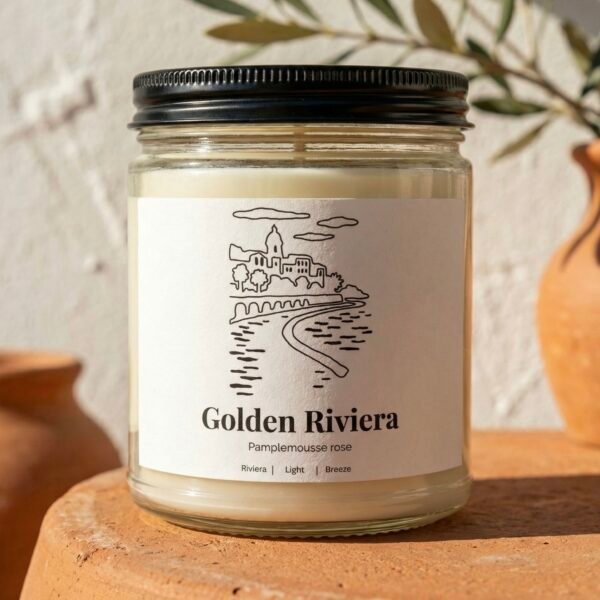 bougie golden riviera — pamplemousse rose — verre avec couvercle noir bougie golden riviera — pamplemousse rose — verre avec couvercle noir