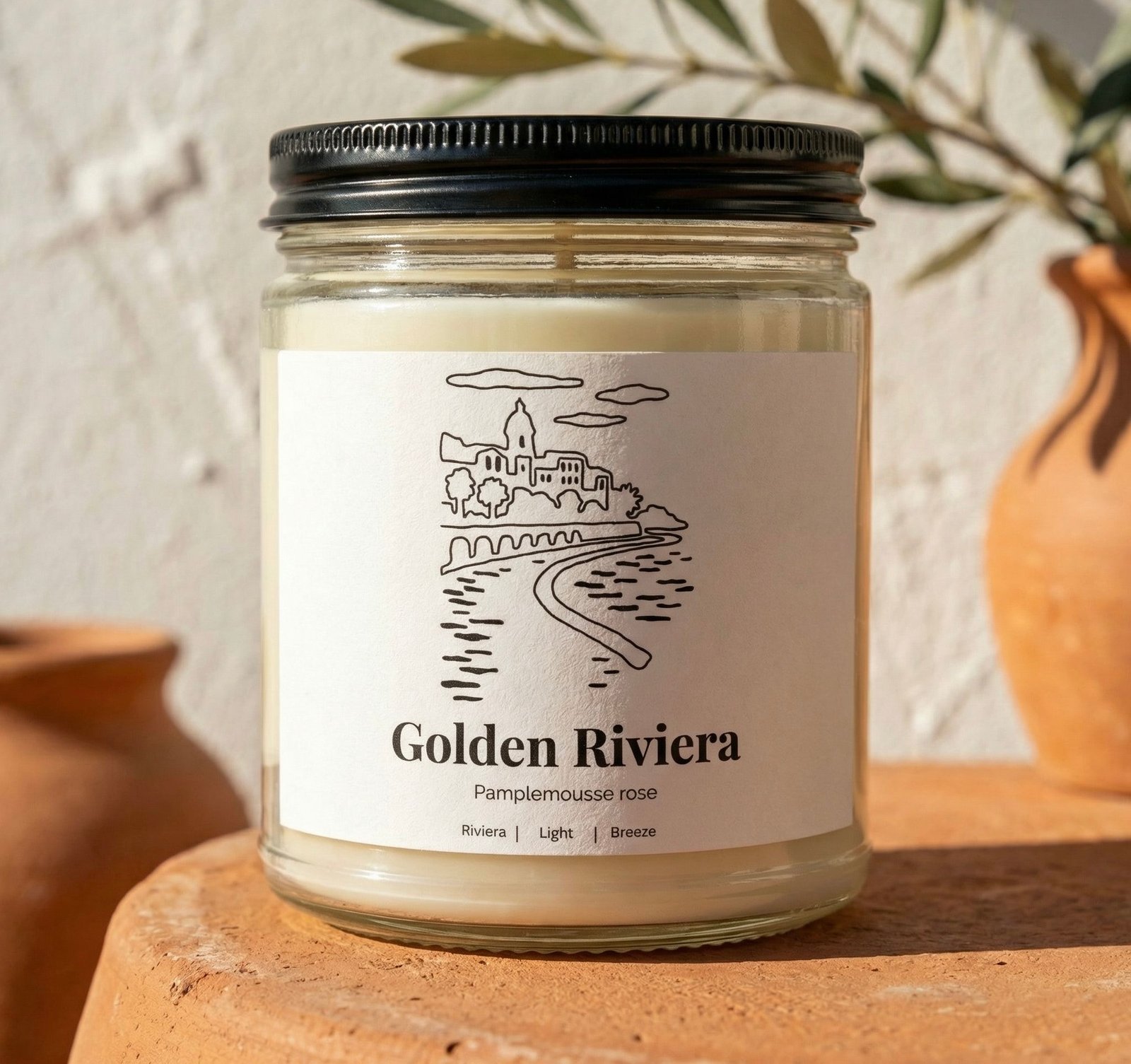 bougie golden riviera — pamplemousse rose — verre avec couvercle noir